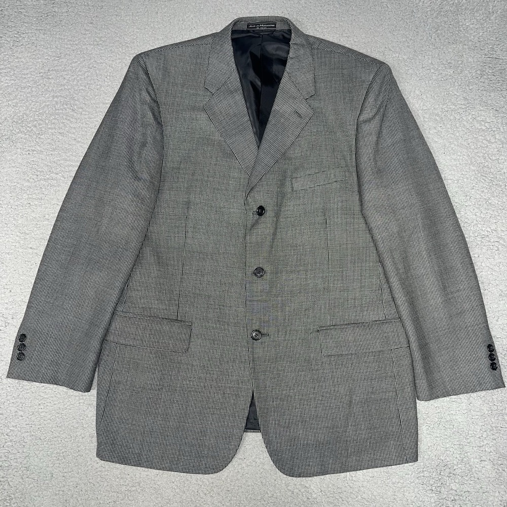 VTG Bert Pulitzer Blazer Men's 44R Gray Wool Blend Sports Coat Micro Houndstooth